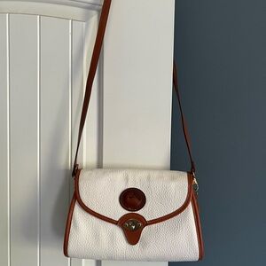 Elegant White and Brown Leather Shoulder Bag